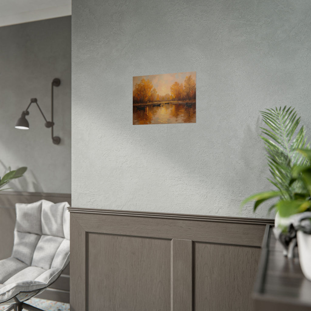 Herfst aan het meer met roeiboten - Poster 