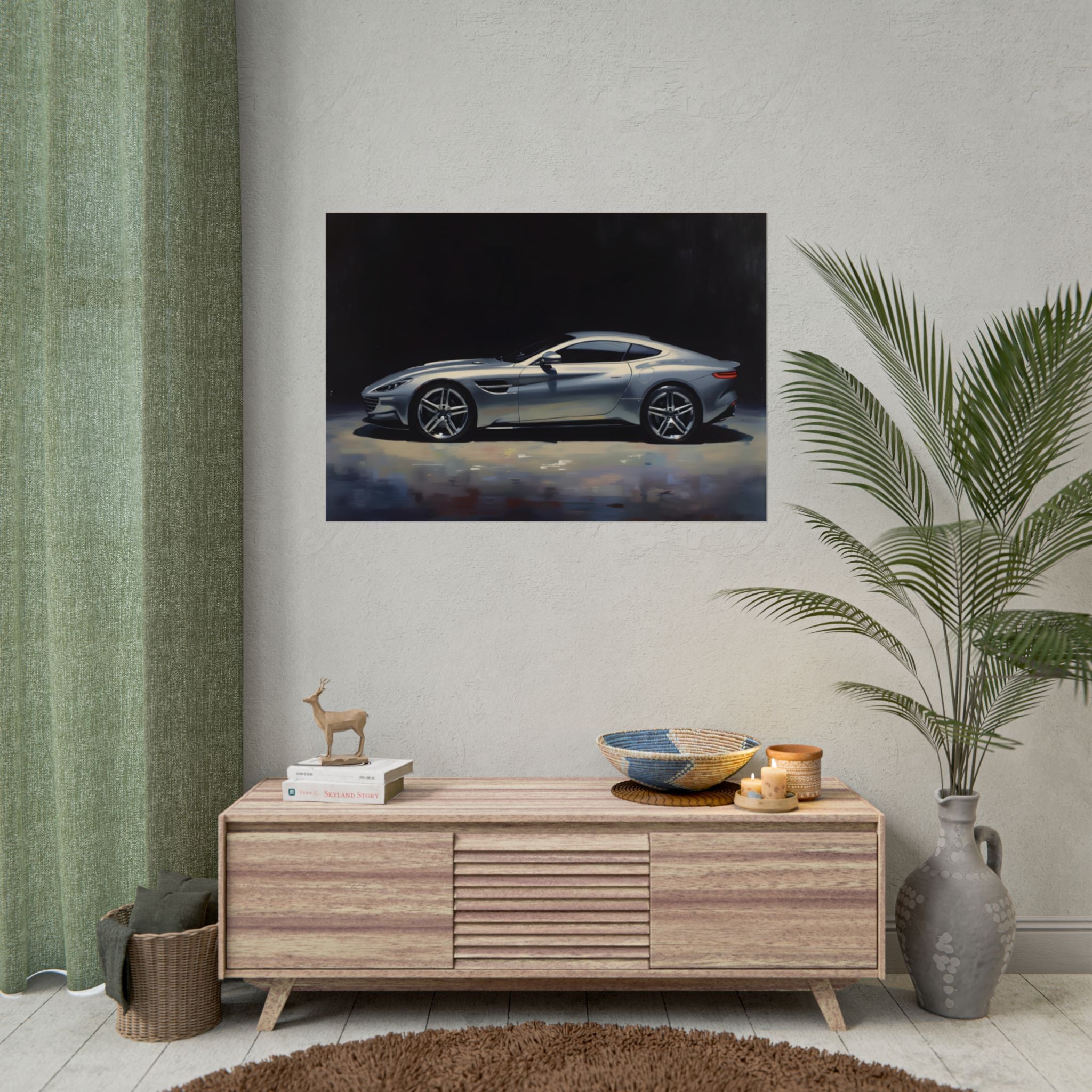 Sports Car Poster - Silver GT Automotive Art Print (Rolled Poster)