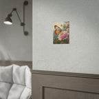 Wandbild mit Schmetterling auf rosa Rose - Poster 