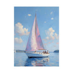 Zeilboot op kalm water met roze accenten - Poster 
