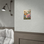 Wandbild mit Schmetterling auf rosa Rose - Poster 
