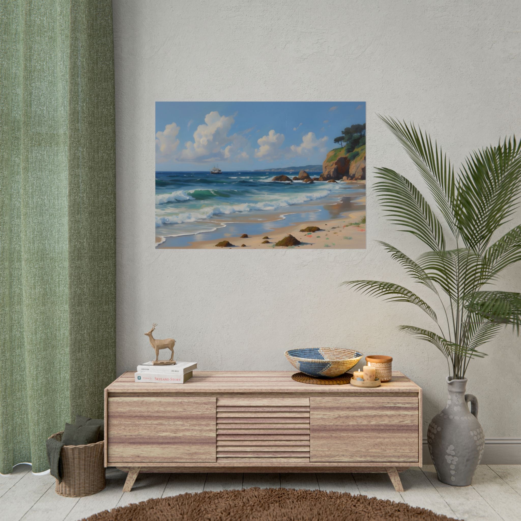 Coastal Seascape Poster - Rolled Beach Print, Ocean Waves Wall Art