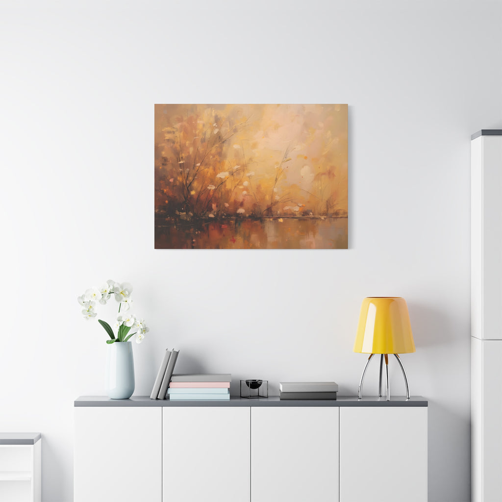 Abstracte muurdecoratie met gouden weidemotief - opgespannen canvas 