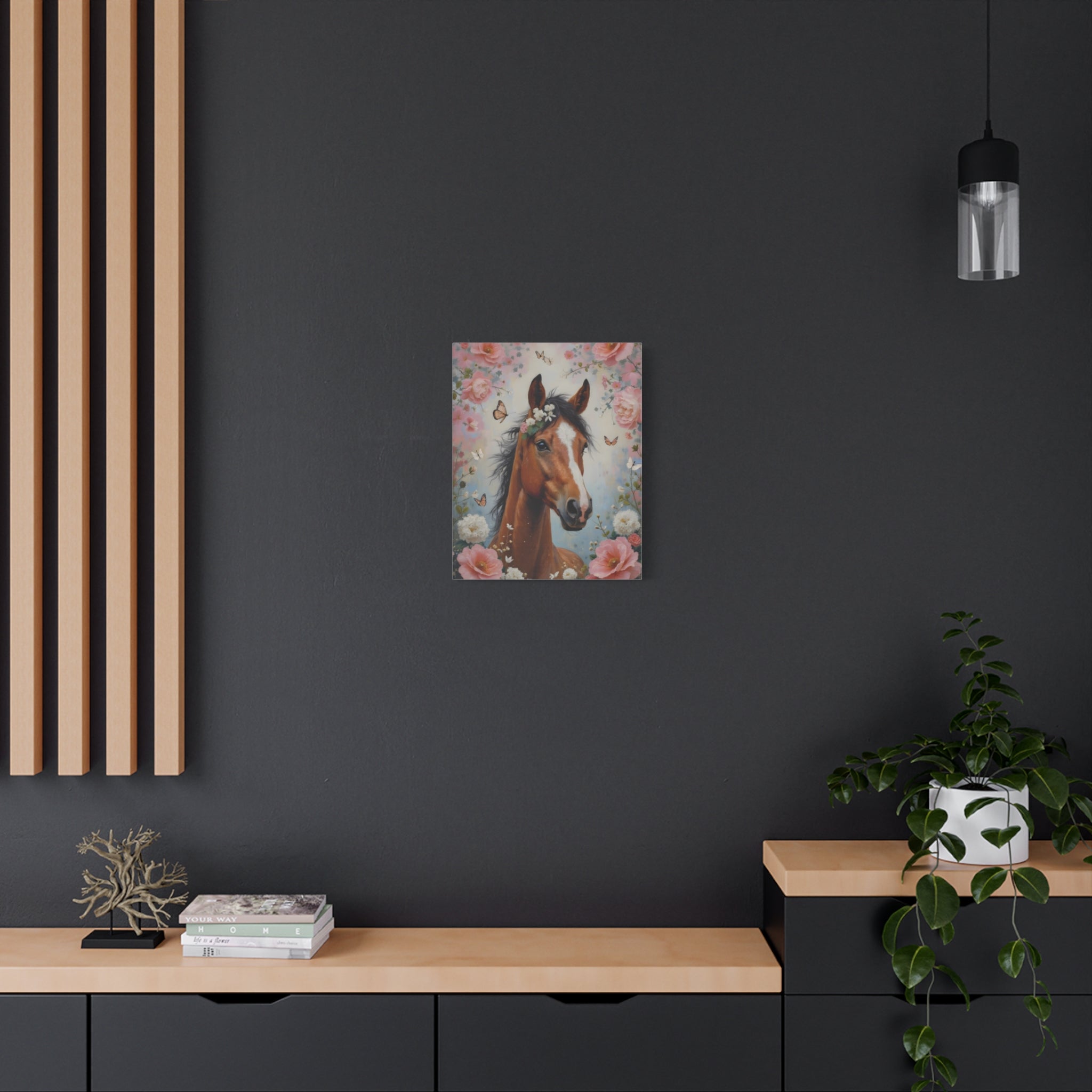 Floral Horse Portrait Canvas — Matte Stretched Wall Art