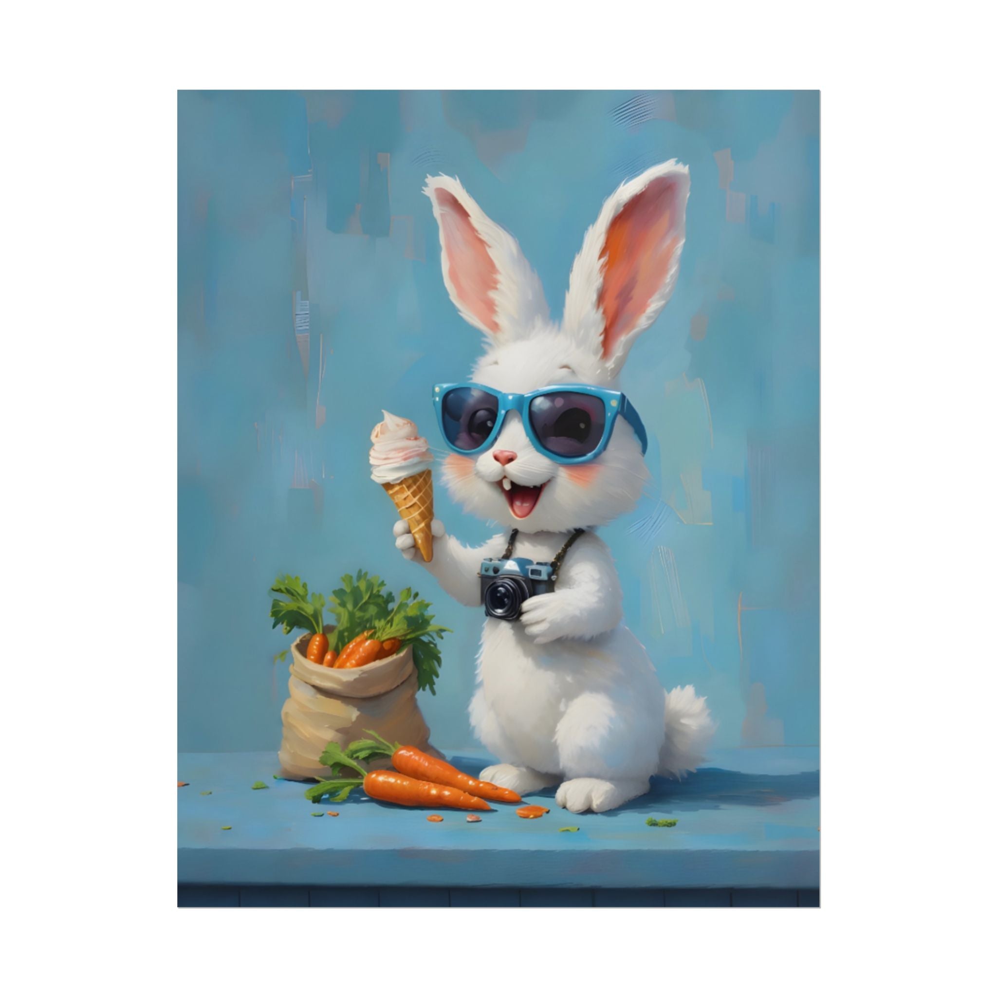 Blue Bunny Poster - Cute Sunglasses Rabbit Rolled Art Print