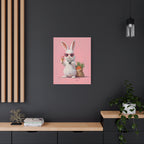 Pink Cute Bunny Canvas Wall Art — Cool Rabbit with Sunglasses, Ice Cream & Carrots (Matte Stretched)