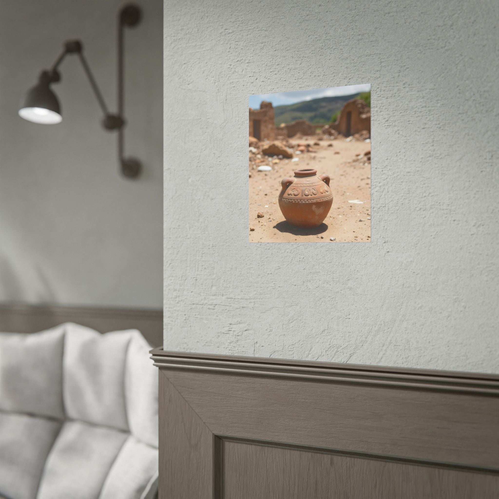 Rustieke terracotta bloempotwoestijnposter - opgerolde fotoafdruk