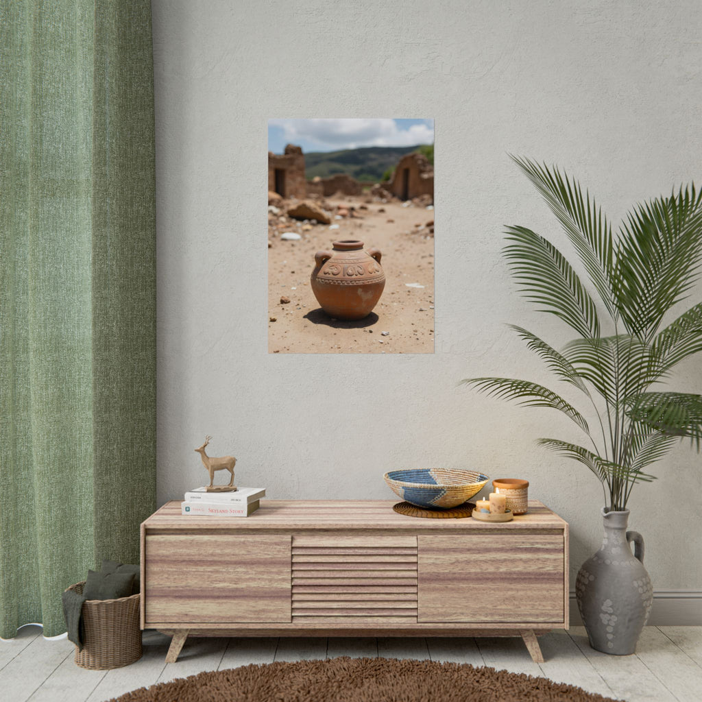 Rustieke terracotta bloempotwoestijnposter - opgerolde fotoafdruk