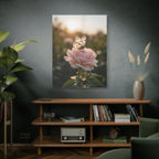 Butterfly on Pink Rose Wall Art - Stretched Canvas