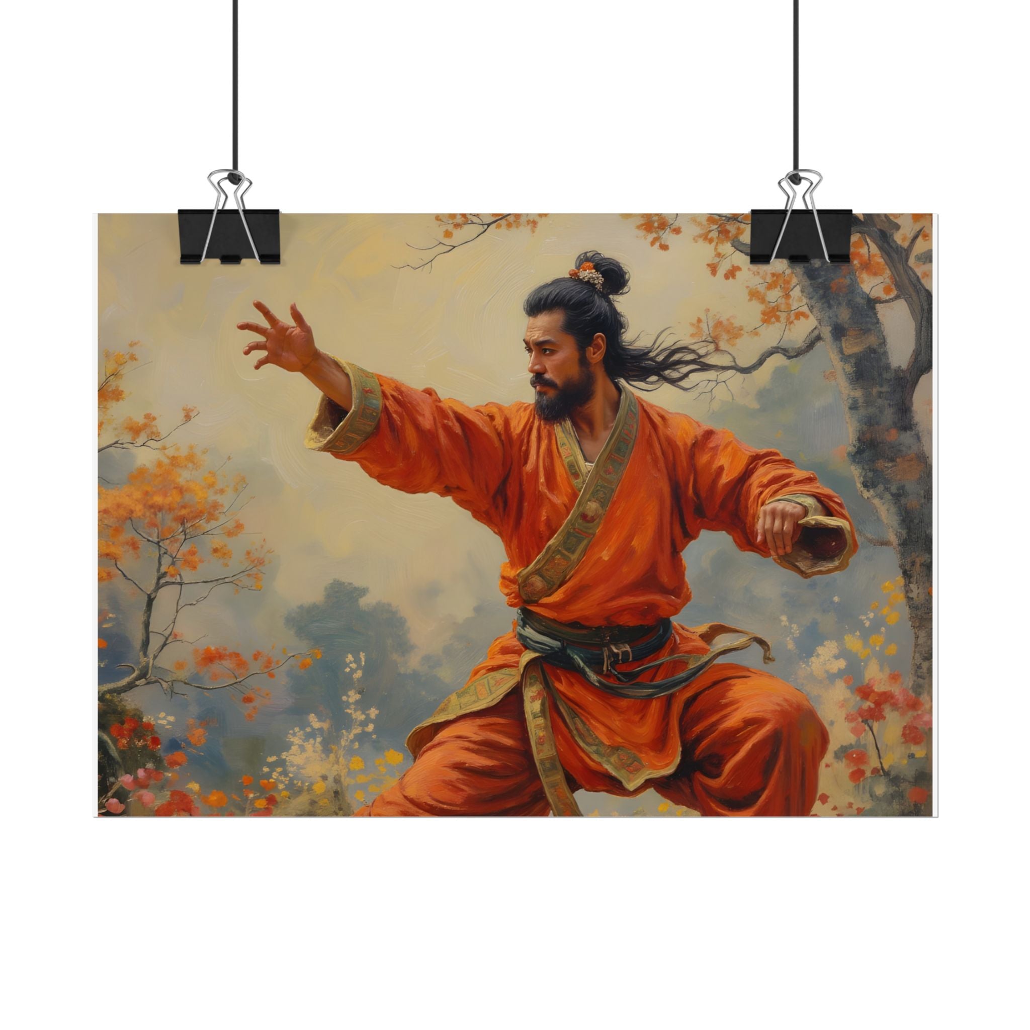 Martial Artist Art Poster - Warrior in Orange Traditional Kung Fu Wall Art