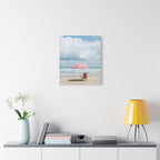 Sun-drenched beach memory with beach chair and umbrella Canvas Wall Art - Stretched Canvas