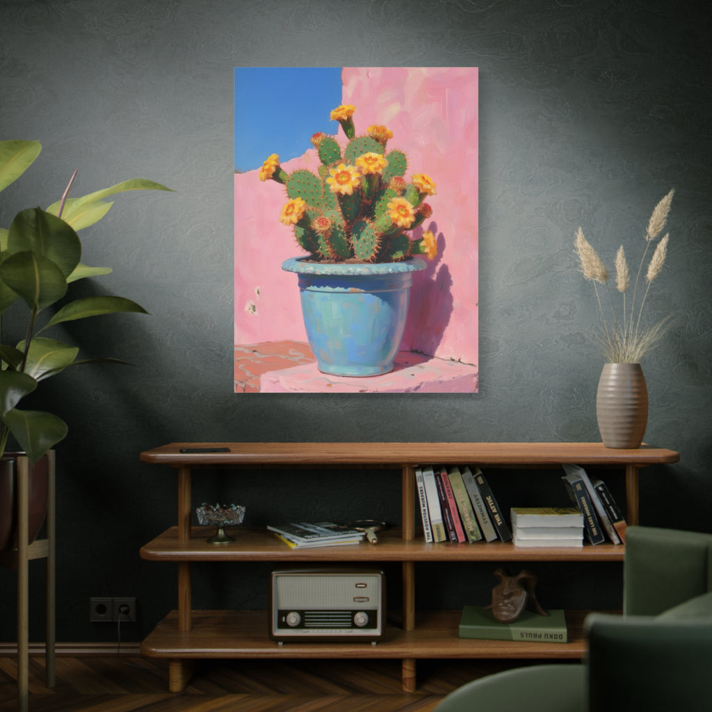 Cactus Roze Muurdecoratie - Gespannen Canvas 