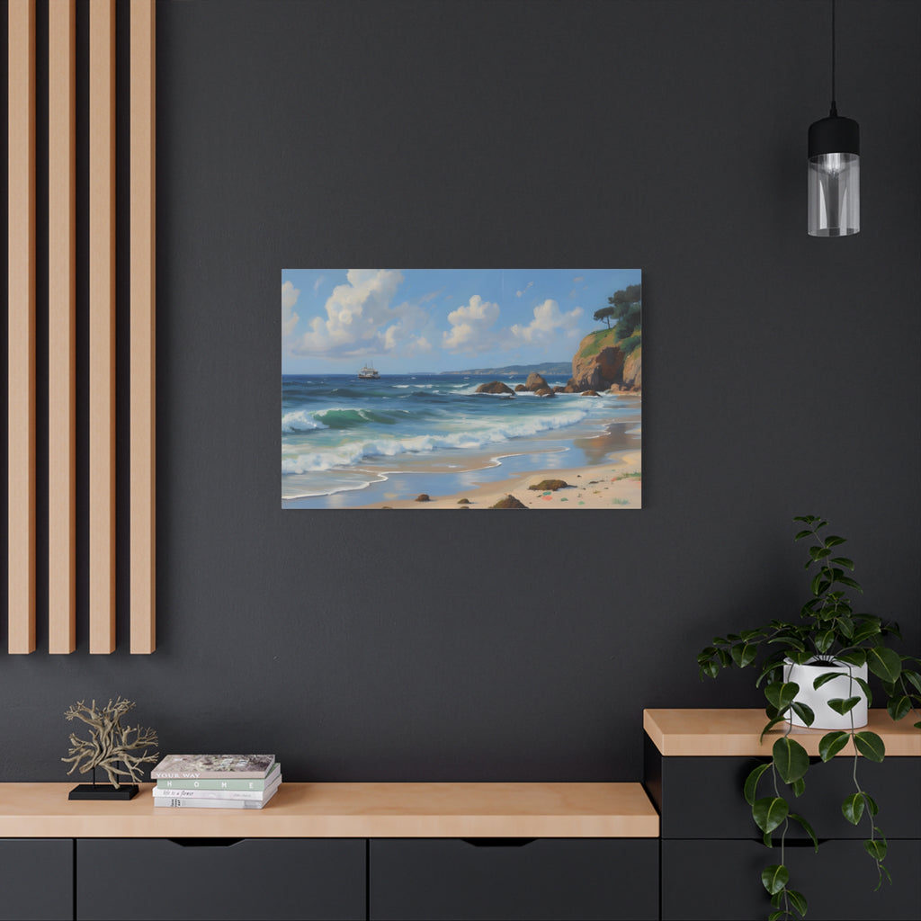 Seaside Beach Canvas Print — Coastal Landscape Matte Stretched Wall Art