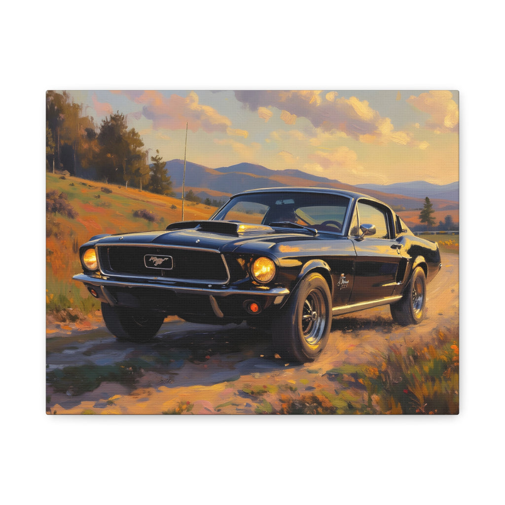 Vintage Mustang Sunset Wall Art - Classic Muscle Car - Stretched Canvas
