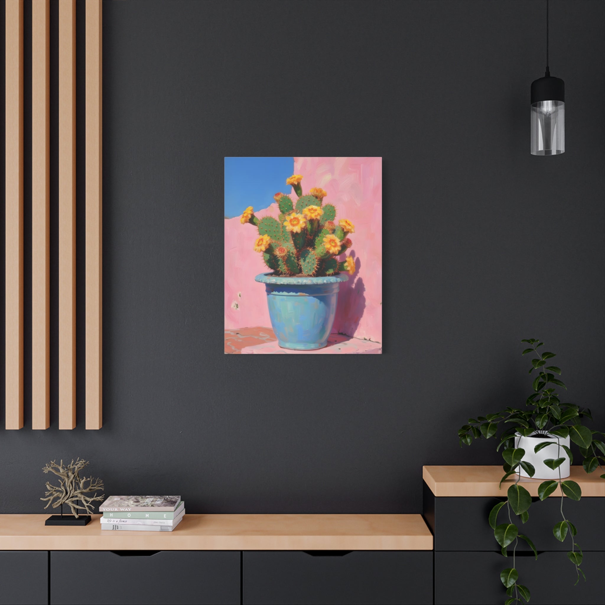 Cactus Roze Muurdecoratie - Gespannen Canvas 