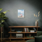 Sun-drenched beach memory with beach chair and umbrella Canvas Wall Art - Stretched Canvas