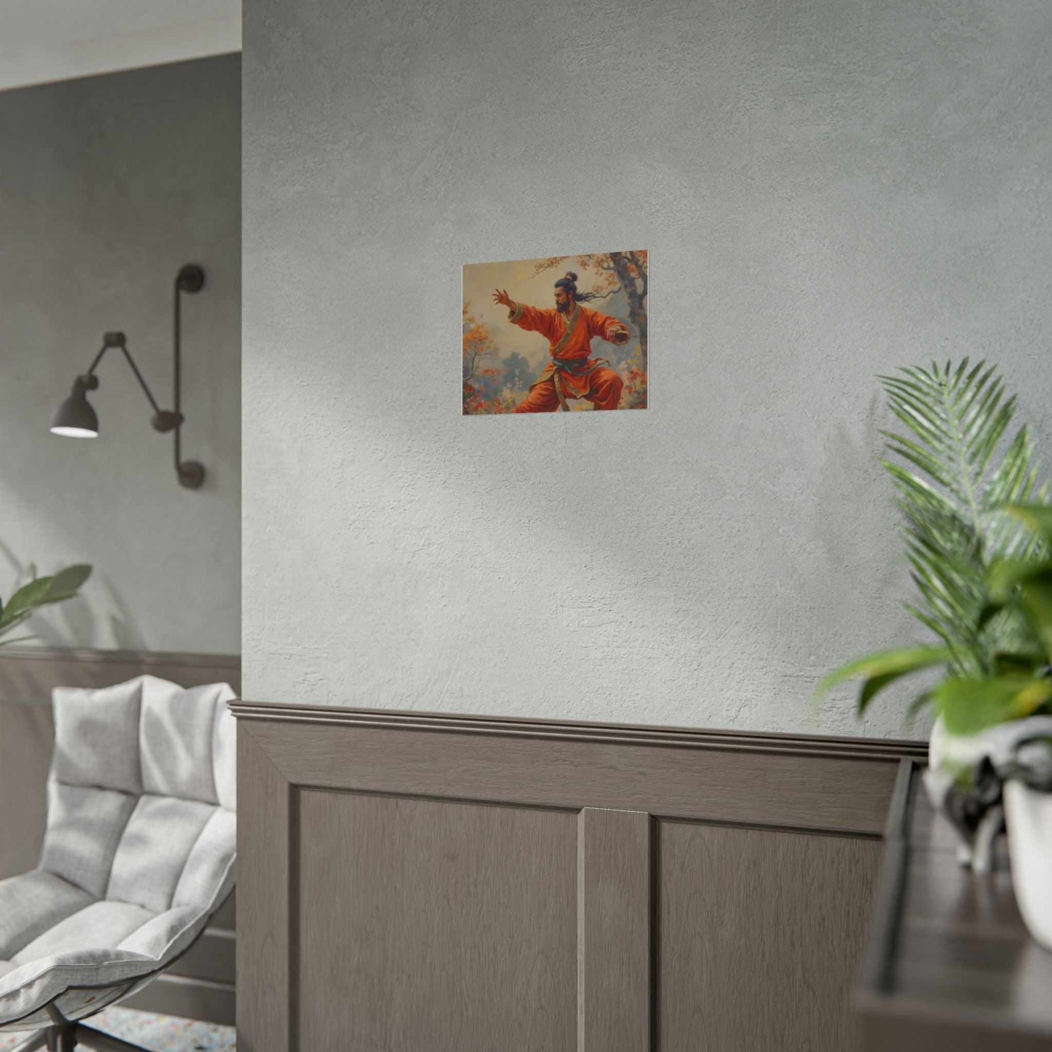 Martial Artist Art Poster - Warrior in Orange Traditional Kung Fu Wall Art