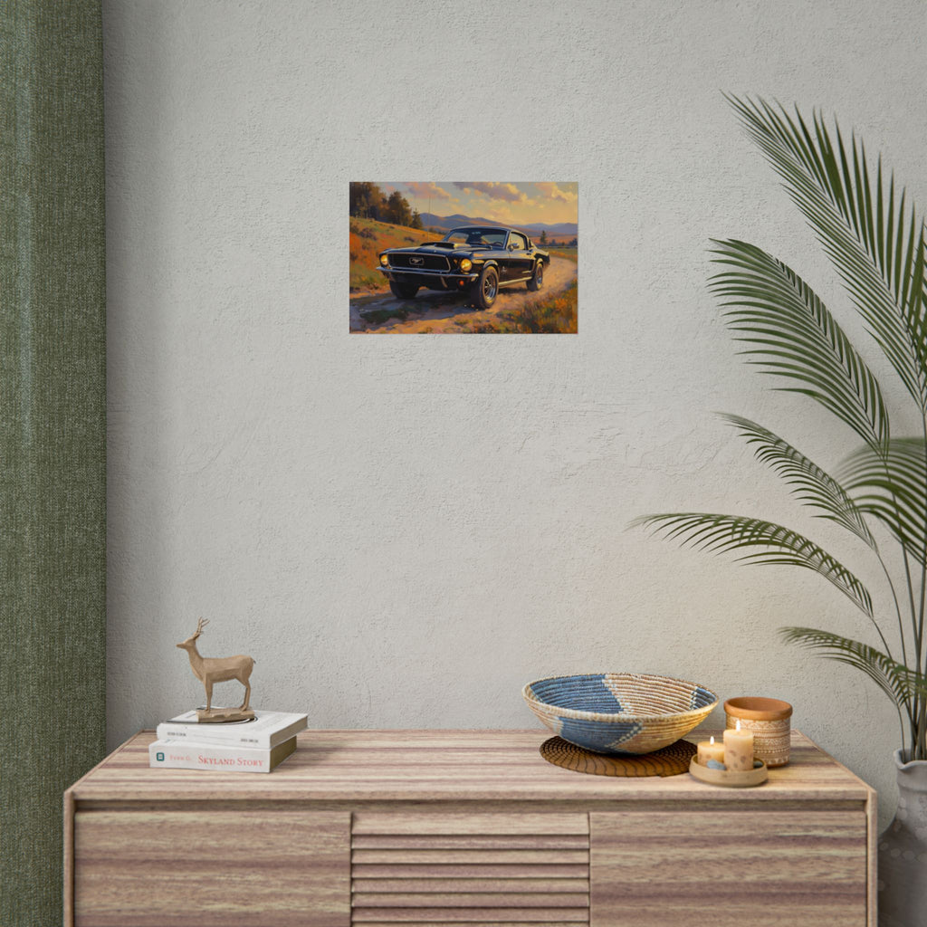 Vintage Mustang Sonnenuntergang Wandbild – Klassisches Muscle-Car – Poster 