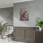 Bird on Blossom Rolled Poster — Spring Sparrow on Branch Wall Art Print