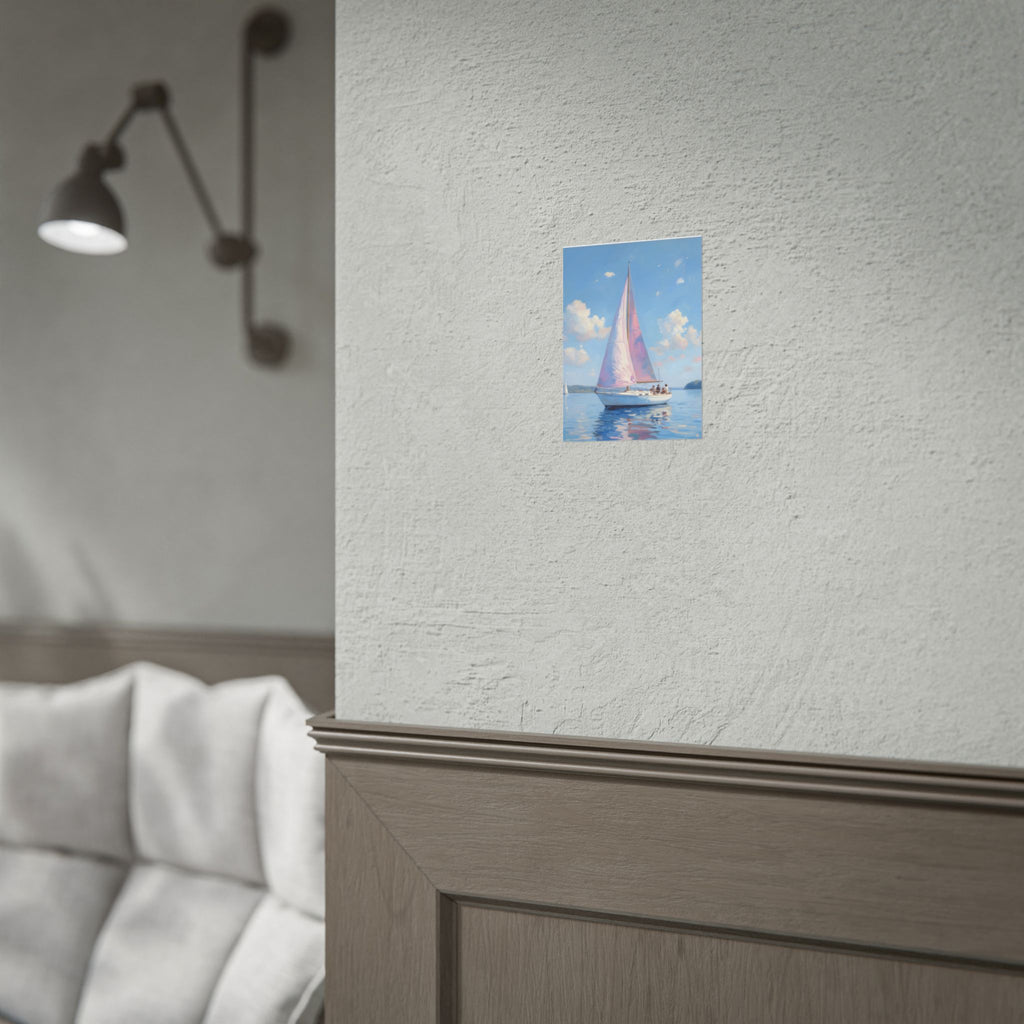 Segelboot auf ruhigem Wasser mit rosa Akzenten - Poster 