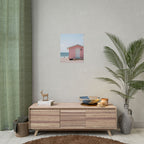 Roze strandhuisje als muurdecoratie - Poster 