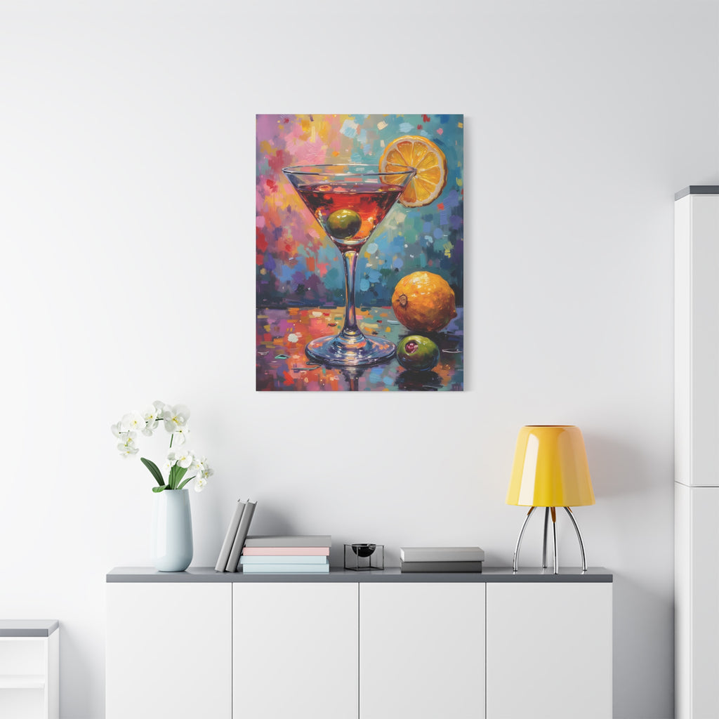 Buntes Martini-Glas-Leinwandbild mit matter Oberfläche - Keilrahmen