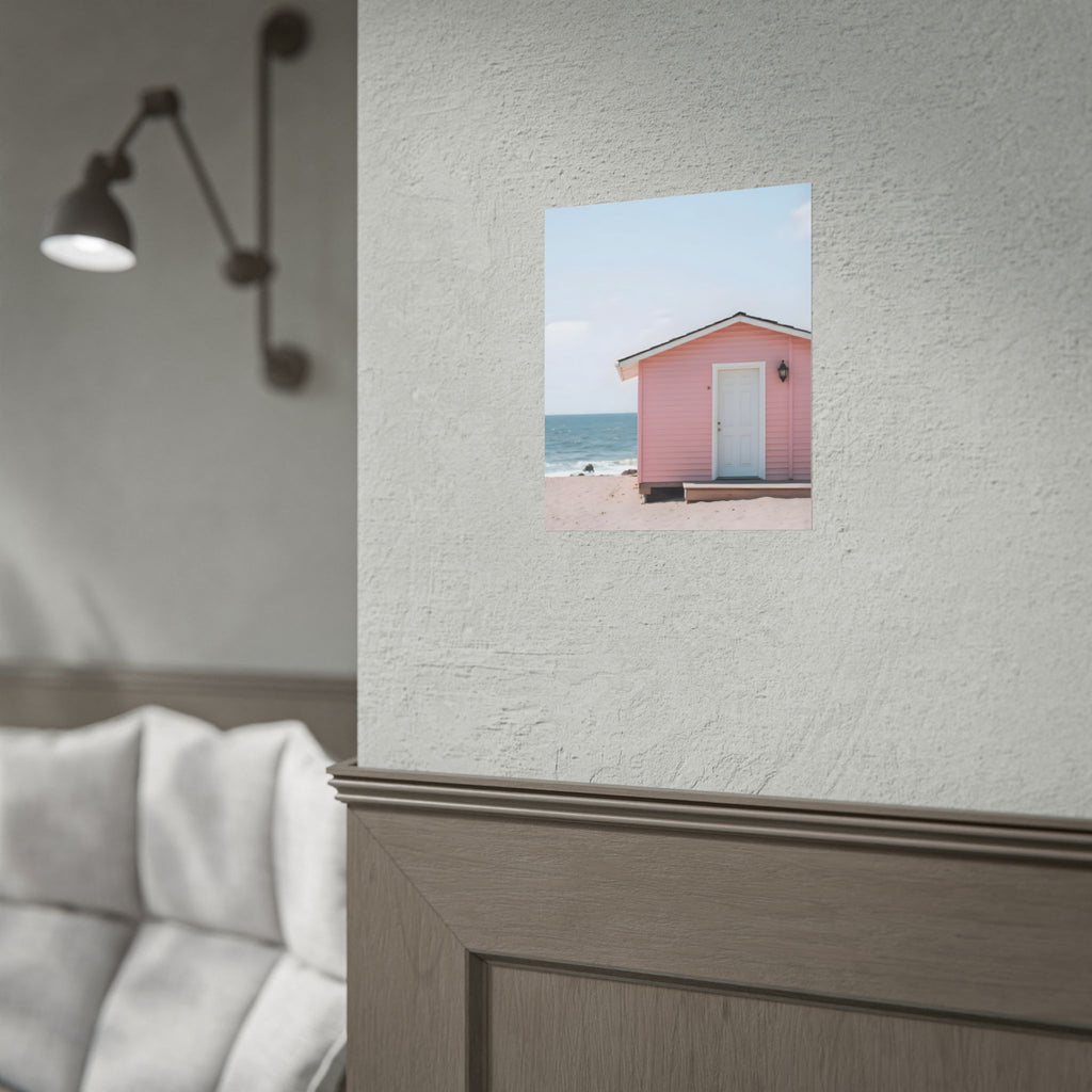 Roze strandhuisje als muurdecoratie - Poster 