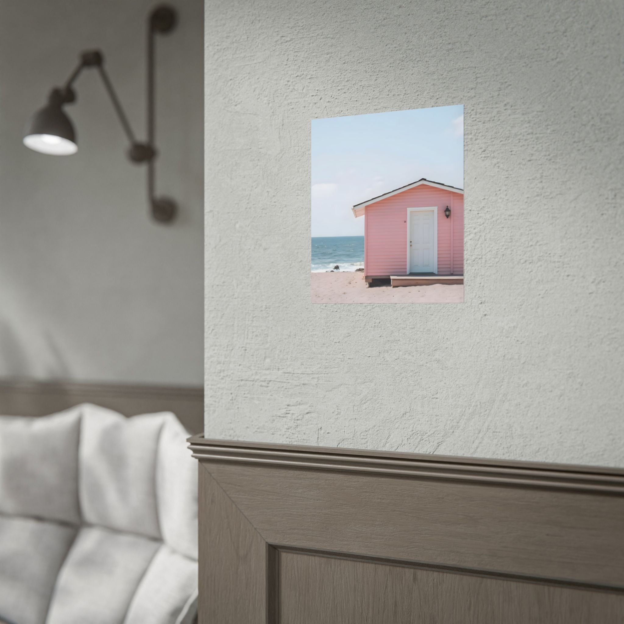 Roze strandhuisje als muurdecoratie - Poster 