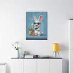 Blue Bunny Canvas Print — Cute Rabbit with Sunglasses & Ice Cream Matte Wall Art