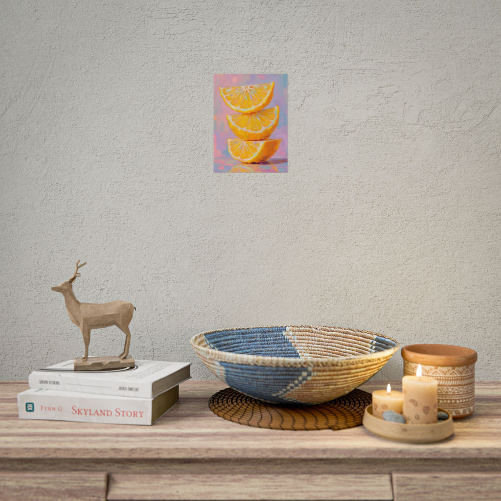 Citroenschijfjes - Muurdecoratie met gestapelde citroenen - Opgespannen poster 