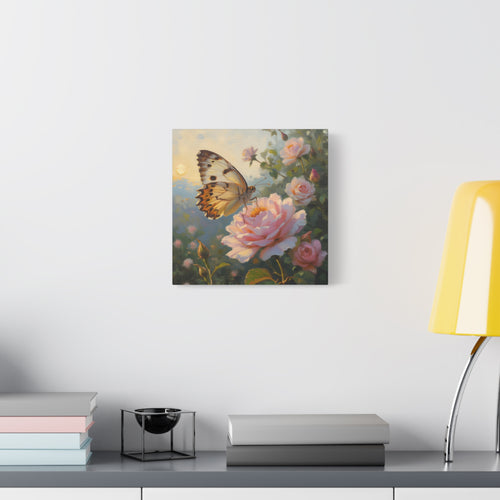 Schmetterling auf rosa Rose – Wandbild – Keilrahmen 