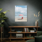 Sun-drenched beach memory with beach chair and umbrella Canvas Wall Art - Stretched Canvas