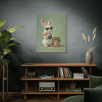 Green Bunny Canvas Wall Art — Photographer Bunny with Carrots & Ice Cream