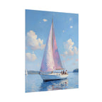 Zeilboot op kalm water met roze accenten - Poster 