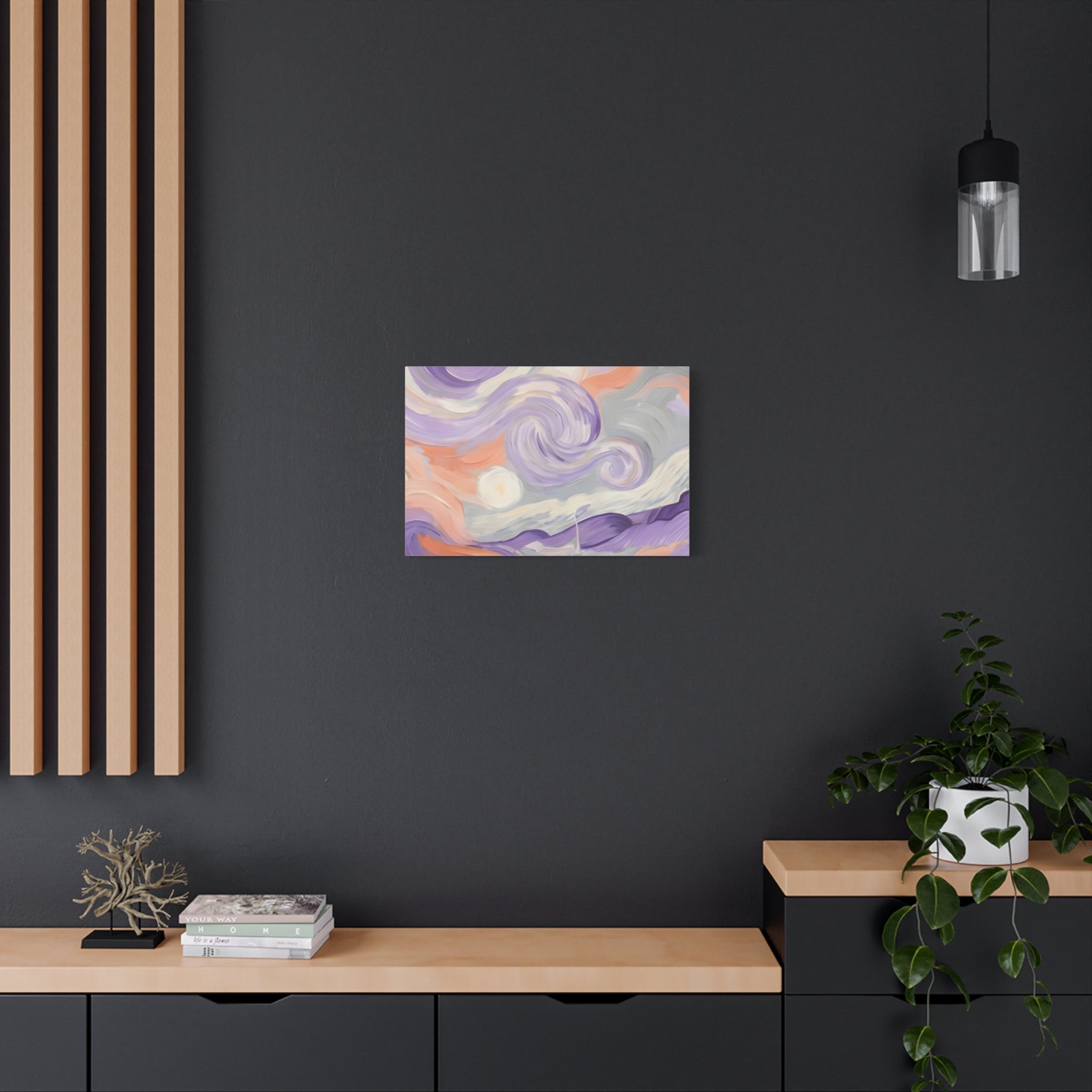 Abstract Swirl Canvas Art – Lavender & Peach Matte Stretched Canvas