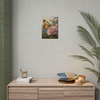 Wandbild mit Schmetterling auf rosa Rose - Poster 