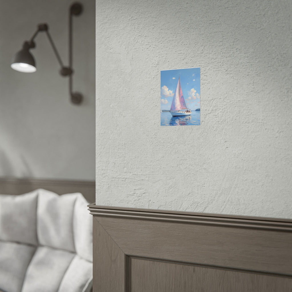 Segelboot auf ruhigem Wasser mit rosa Akzenten - Poster 