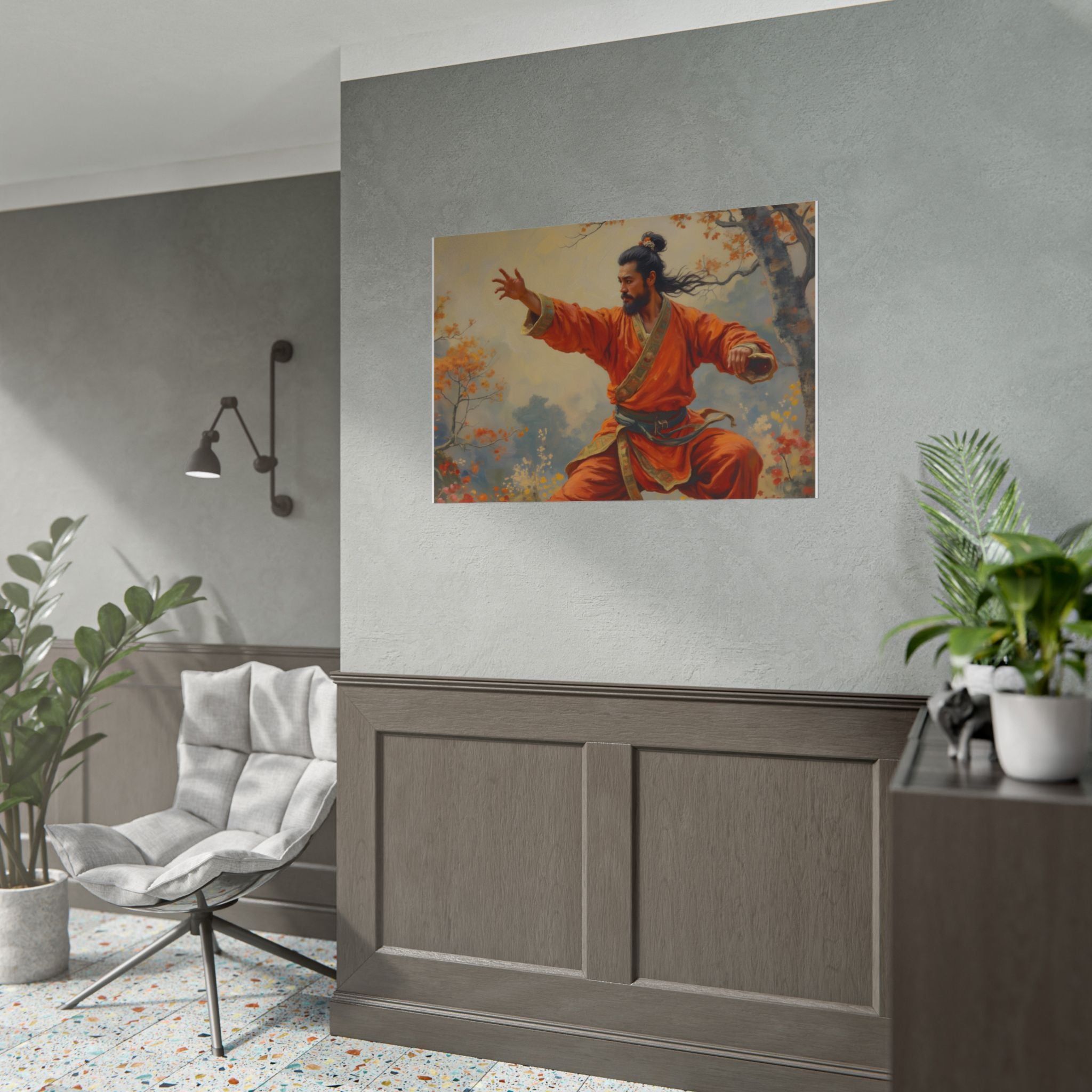 Martial Artist Art Poster - Warrior in Orange Traditional Kung Fu Wall Art