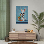 Blue Bunny Poster - Cute Sunglasses Rabbit Rolled Art Print