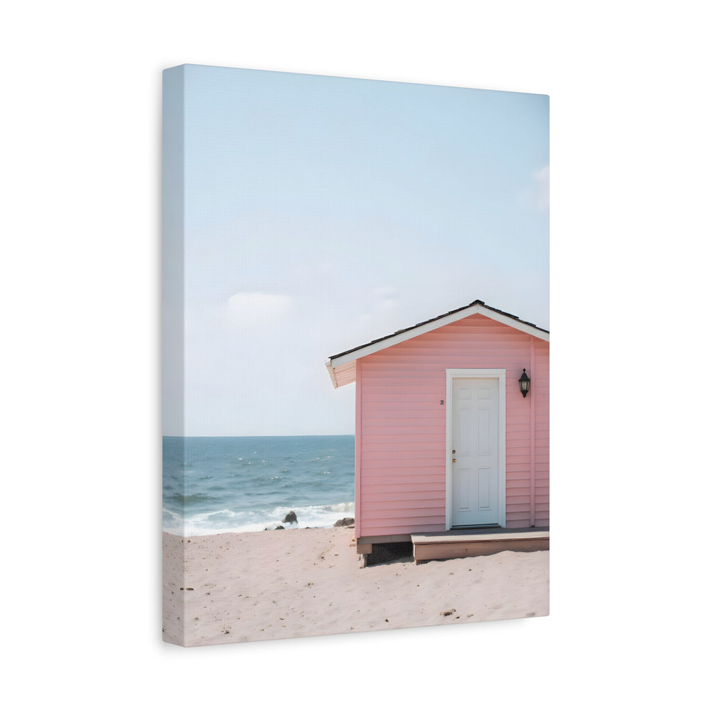 Pink Beach Cottage  Wall Art - Stretched Canvas