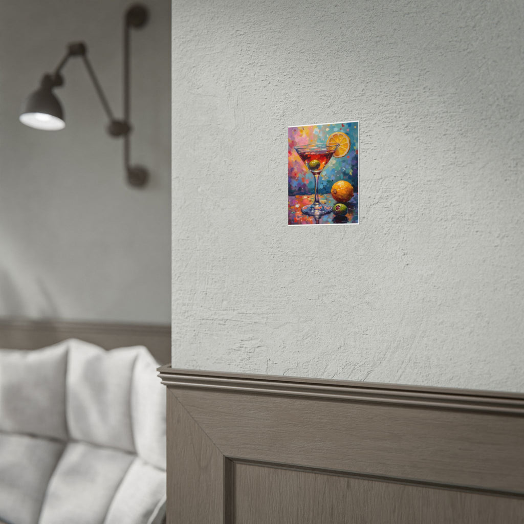 Buntes Martiniglas mit Zitrone und Olive – Wandbild/Poster 
