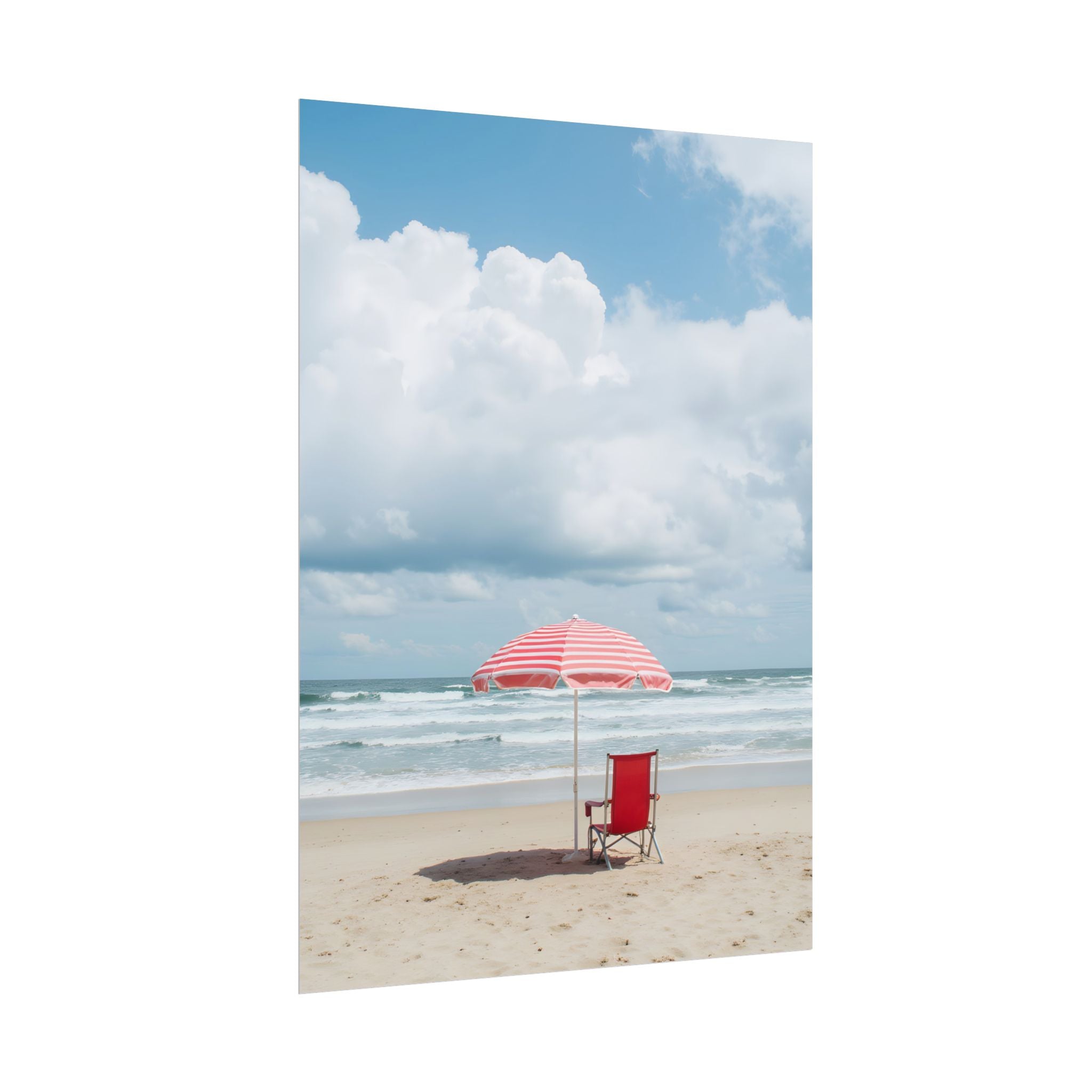 Sun-drenched beach memory with beach chair and umbrella - Poster