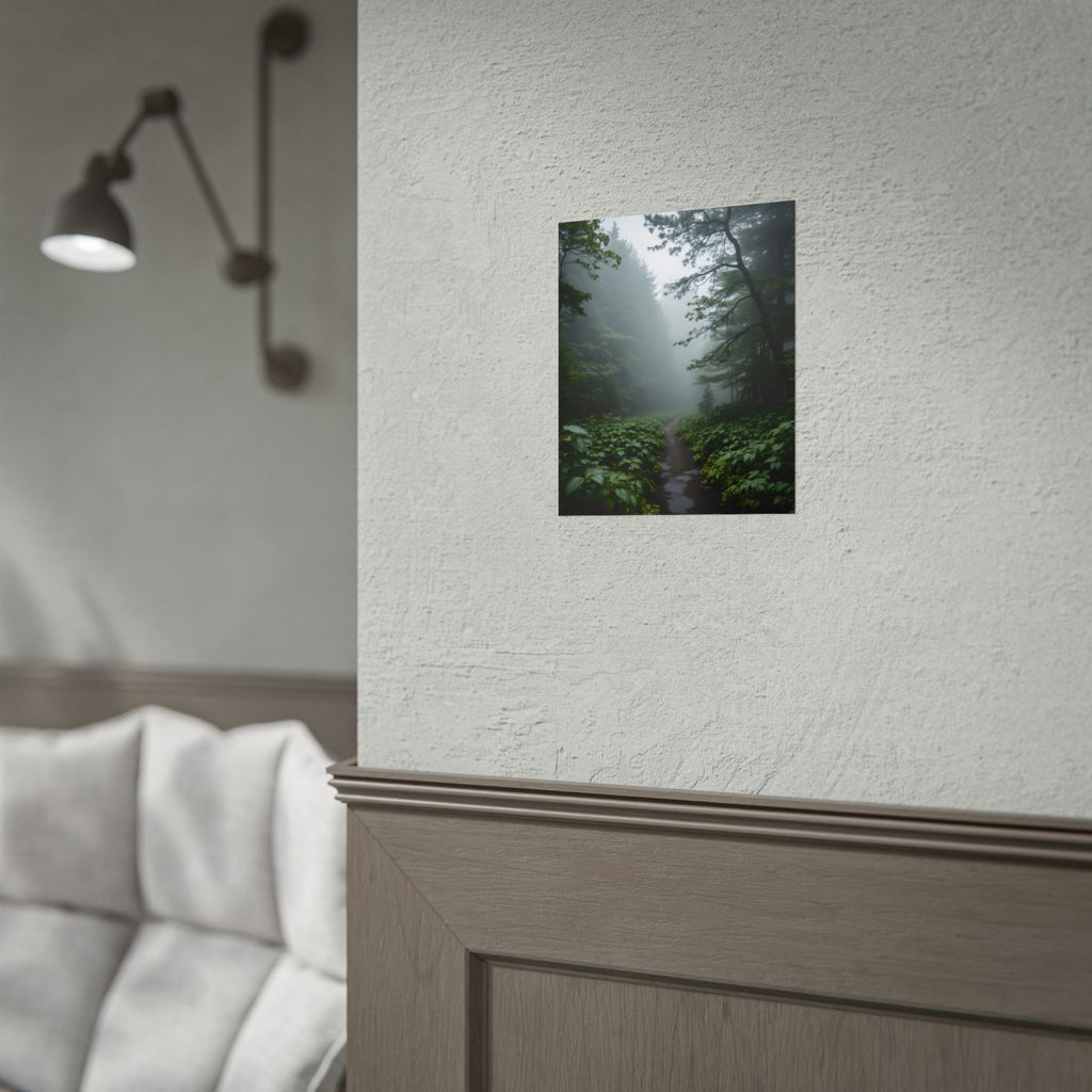 Muurdecoratie met een mistig bospad - Poster 