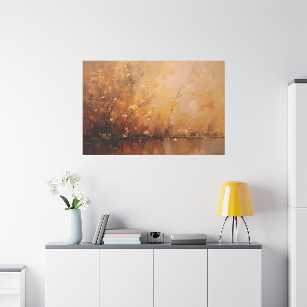 Abstracte muurdecoratie met gouden weidemotief - opgespannen canvas 