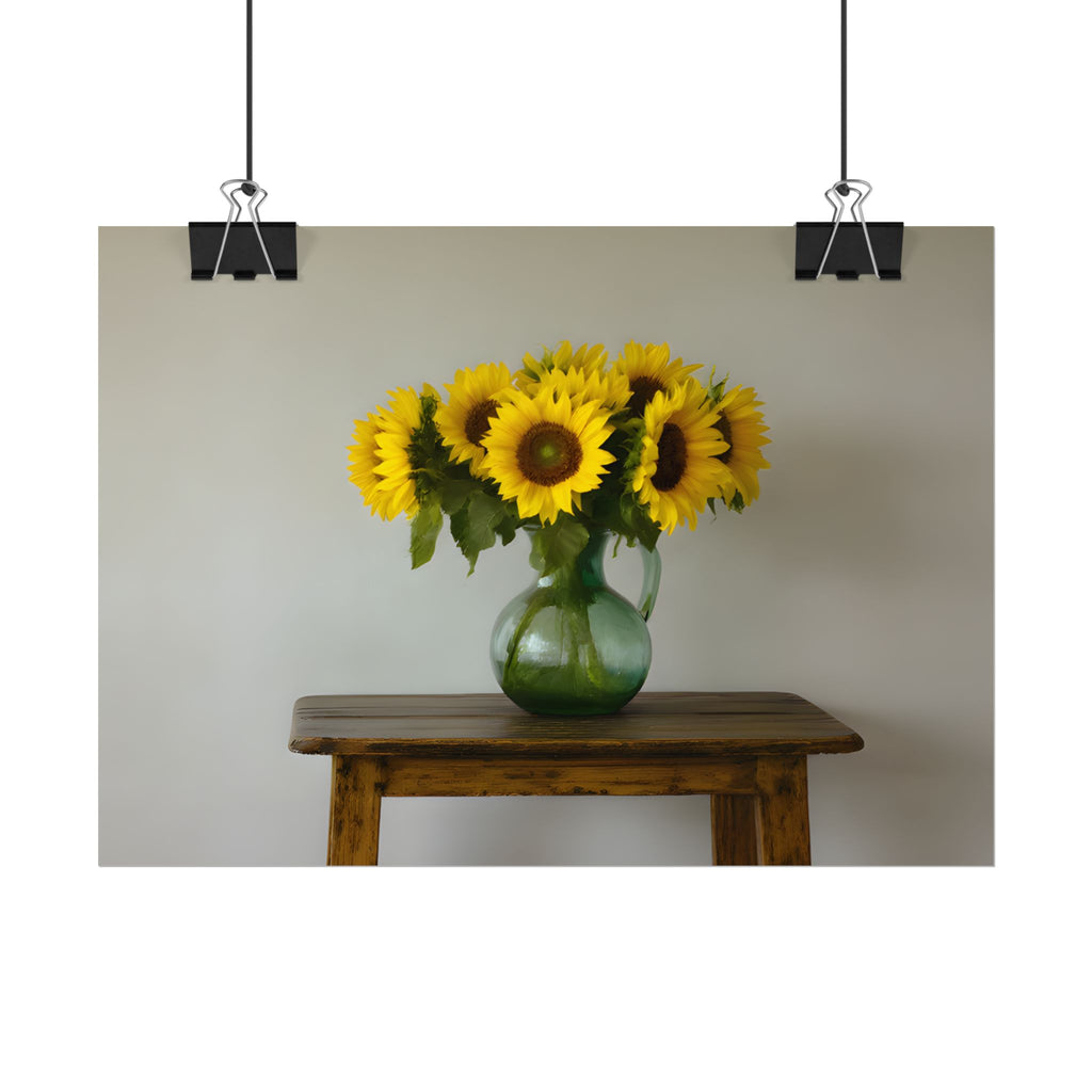 Zonnebloemen in een groene kruik - Muurdecoratie - Poster 