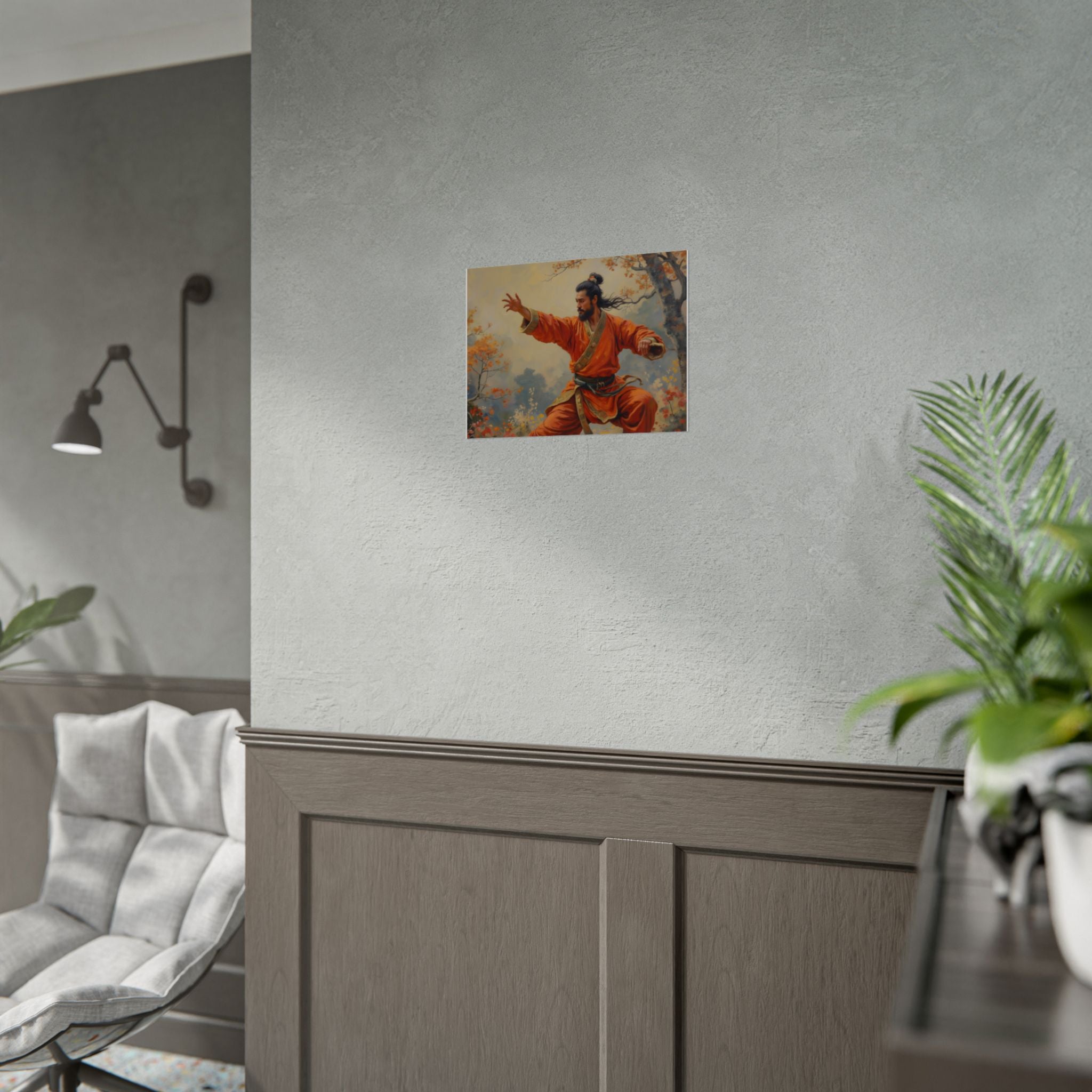 Martial Artist Art Poster - Warrior in Orange Traditional Kung Fu Wall Art