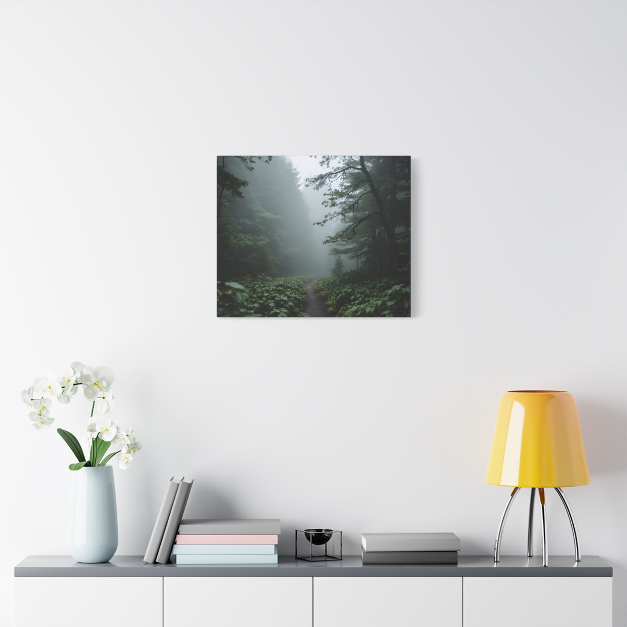 Misty Forest Path  Stretched Wall Art - Canvas Print