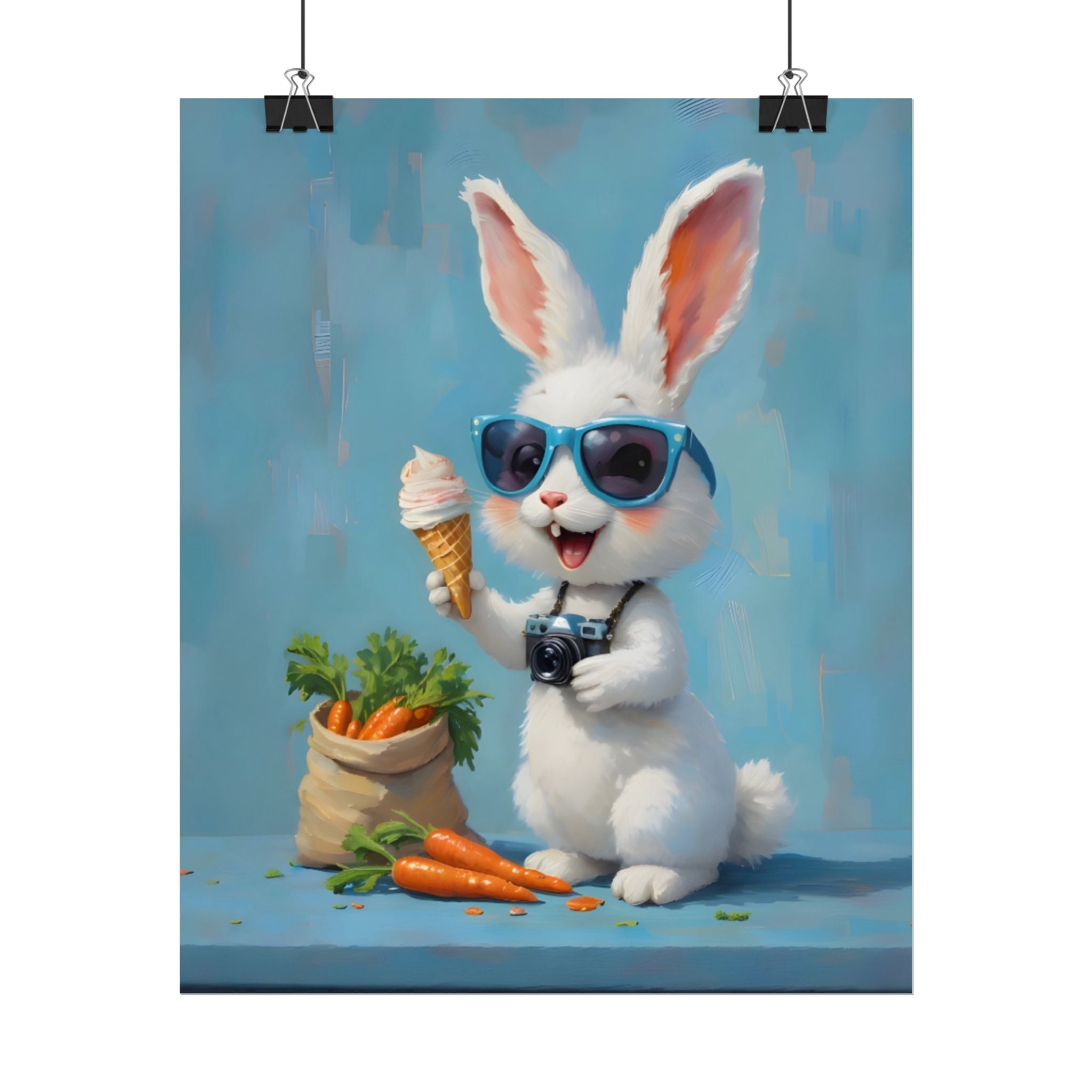 Blue Bunny Poster - Cute Sunglasses Rabbit Rolled Art Print