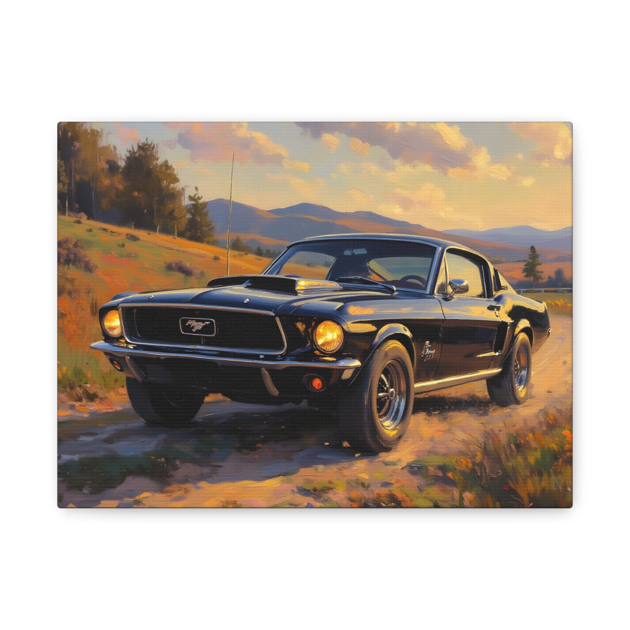Vintage Mustang Sonnenuntergang Leinwandbild – Klassischer Muscle-Car-Druck