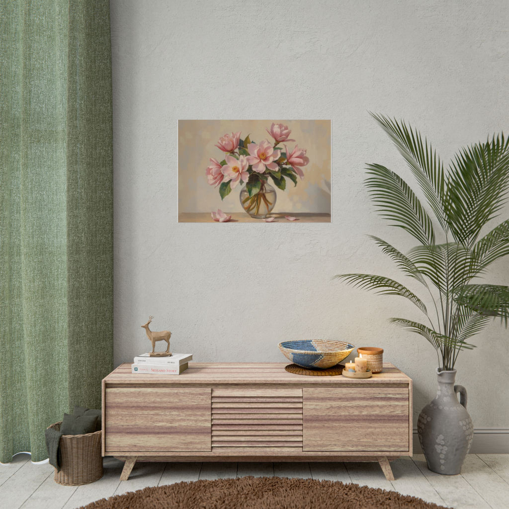 Rolled Poster - Pink Peonies Floral Print Vase Wall Art